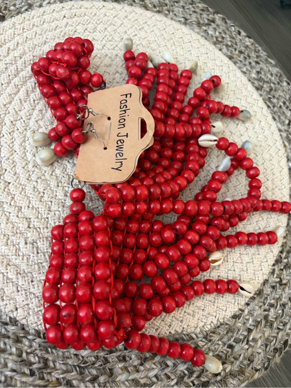 Fashion Jewelry Red Beaded Fringe Necklace with Earrings - Picture 6 of 7